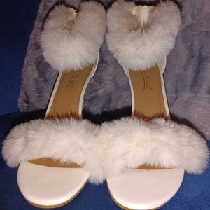 White Faux Fur Heels